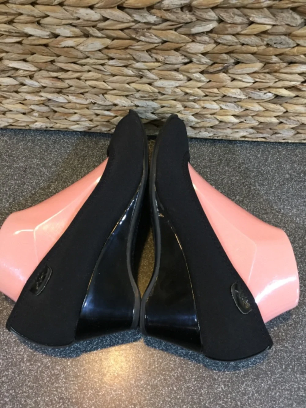 Anne Klein Sport Black Peep-Toe Wedge Heels